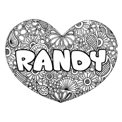 Coloring page first name RANDY - Heart mandala background