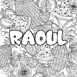 Coloring page first name RAOUL - Fruits mandala background