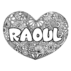 Coloring page first name RAOUL - Heart mandala background