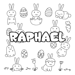 Coloring page first name RAPHAEL - Easter background