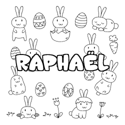 Coloring page first name RAPHAËL - Easter background