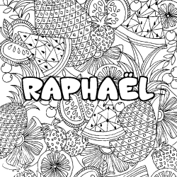 Coloring page first name RAPHAËL - Fruits mandala background