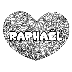 Coloring page first name RAPHAËL - Heart mandala background