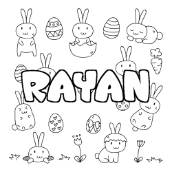 Coloring page first name RAYAN - Easter background