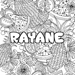 Coloring page first name RAYANE - Fruits mandala background