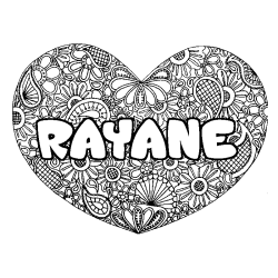 Coloring page first name RAYANE - Heart mandala background