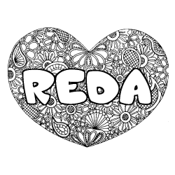 Coloring page first name REDA - Heart mandala background