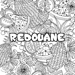 Coloring page first name REDOUANE - Fruits mandala background