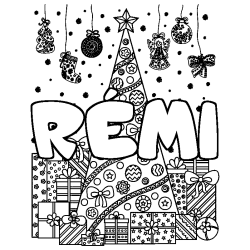 R&Eacute;MI - Christmas tree and presents background coloring