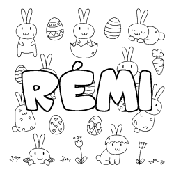 Coloring page first name RÉMI - Easter background