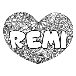 Coloring page first name RÉMI - Heart mandala background