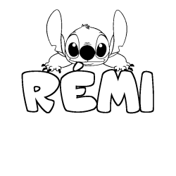 Coloring page first name RÉMI - Stitch background