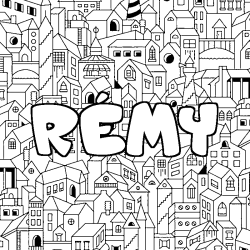 Coloring page first name RÉMY - City background