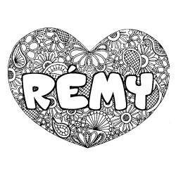 Coloring page first name RÉMY - Heart mandala background