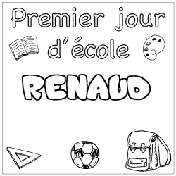 Coloring page first name RENAUD - School First day background