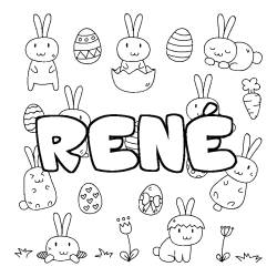 Coloring page first name RENÉ - Easter background