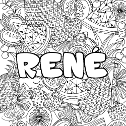 Coloring page first name RENÉ - Fruits mandala background