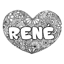 Coloring page first name RENÉ - Heart mandala background