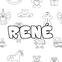 Coloring page first name RENÉ - Toys background