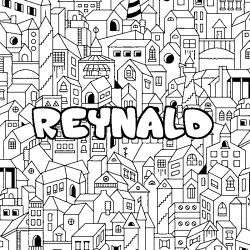 Coloring page first name REYNALD - City background