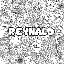 Coloring page first name REYNALD - Fruits mandala background