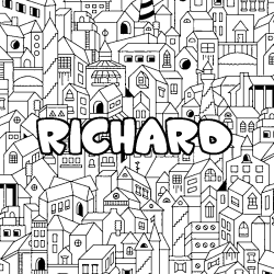 Coloring page first name RICHARD - City background