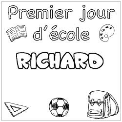 Coloring page first name RICHARD - School First day background