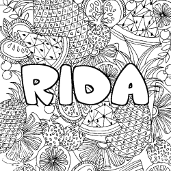 Coloring page first name RIDA - Fruits mandala background