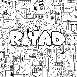 Coloring page first name RIYAD - City background