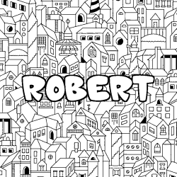 Coloring page first name ROBERT - City background