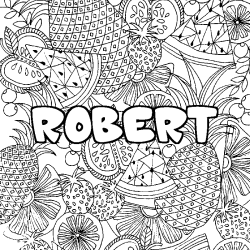 Coloring page first name ROBERT - Fruits mandala background