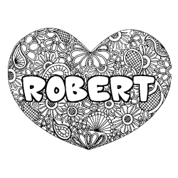 Coloring page first name ROBERT - Heart mandala background