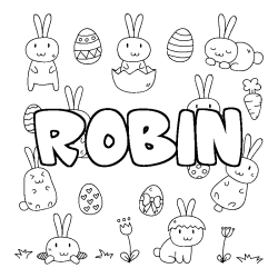 Coloring page first name ROBIN - Easter background