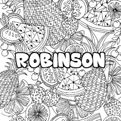 Coloring page first name ROBINSON - Fruits mandala background