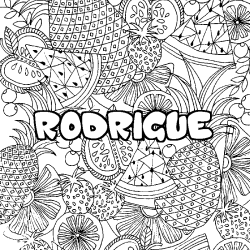 Coloring page first name RODRIGUE - Fruits mandala background