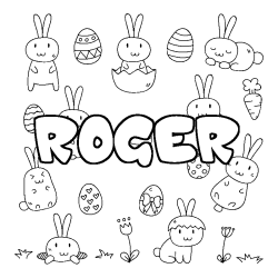 Coloring page first name ROGER - Easter background