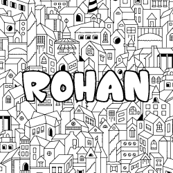 Coloring page first name ROHAN - City background