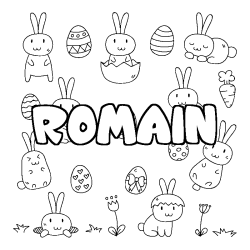 Coloring page first name ROMAIN - Easter background