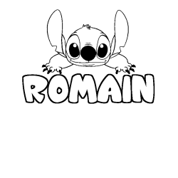 Coloring page first name ROMAIN - Stitch background