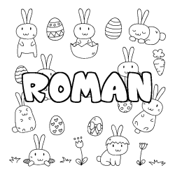 Coloring page first name ROMAN - Easter background