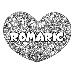 Coloring page first name ROMARIC - Heart mandala background