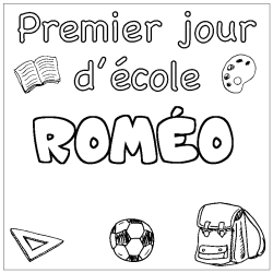 Coloring page first name ROMÉO - School First day background