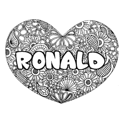 Coloring page first name RONALD - Heart mandala background