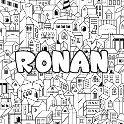 Coloring page first name RONAN - City background