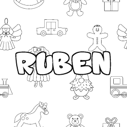 Coloring page first name RUBEN - Toys background