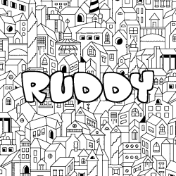 Coloring page first name RUDDY - City background