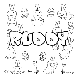 Coloring page first name RUDDY - Easter background