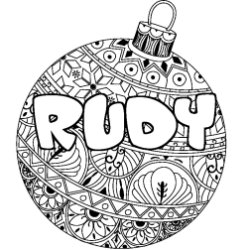 Coloring page first name RUDY - Christmas tree bulb background