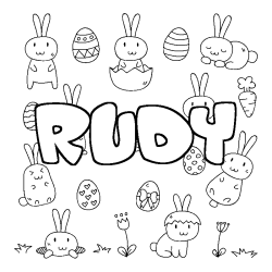 Coloring page first name RUDY - Easter background