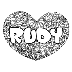 Coloring page first name RUDY - Heart mandala background